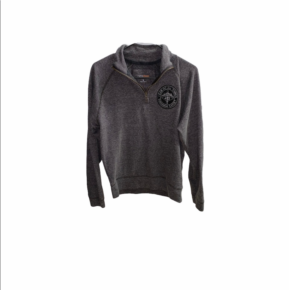grey half zip-up